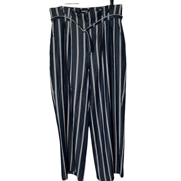 Express Women's Wide Leg High Rise Blue White Striped Pants Size 12R - Picture 2 of 8